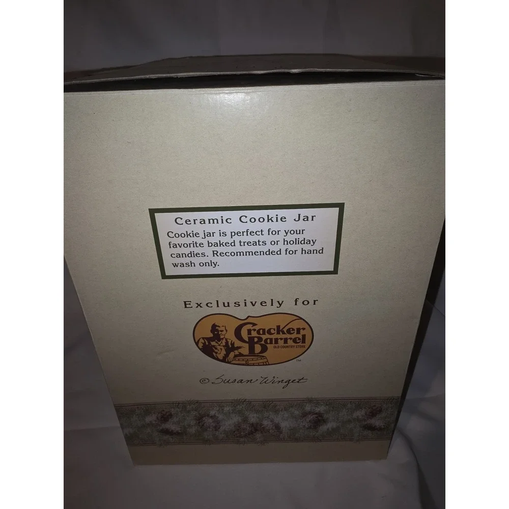 NEW! Cracker Barrel Ceramic Cookie Jar with Deer Lid 🦌 Pinecone Winter Scene. - Picture 5 of 9